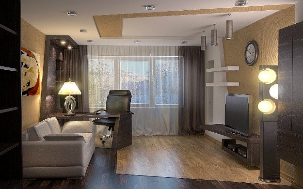 Дизайн интерьера гостиная кабинет