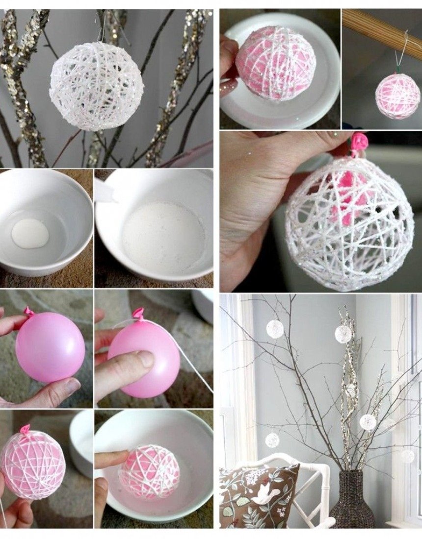 Новогодние игрушки из пряжи. Новогодний шар из ниток. Как сделать елочную игрушку из ниток. Елочные шары из ниток. Шарики из ниток.