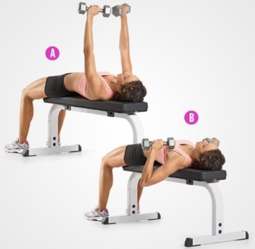 Жим гантелей лежа на скамье Жим гантелей лежа на скамье