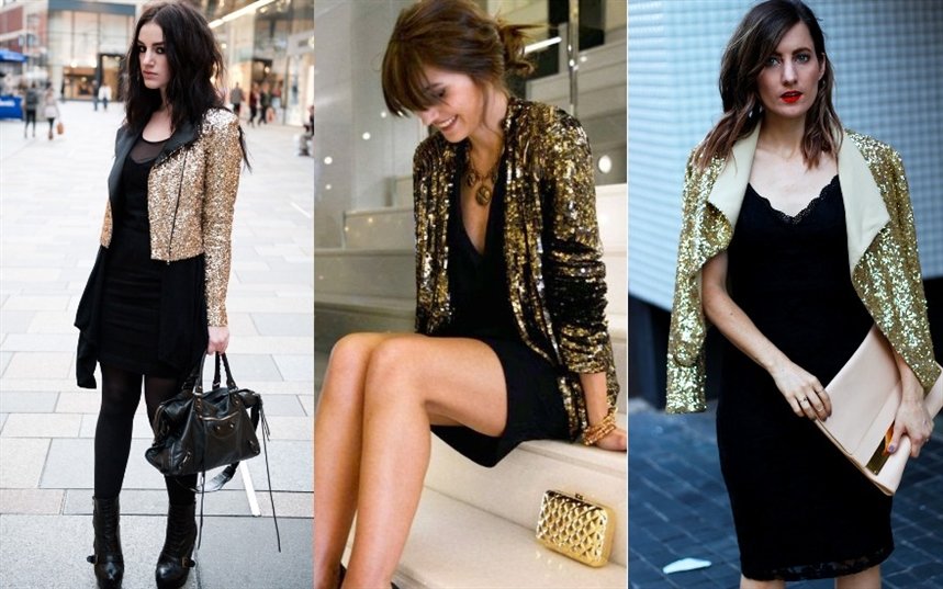 Черное платье и золотой пиджак Черное платье и золотой пиджак