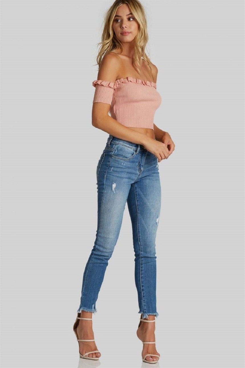 Гофрированный топ с открытыми плечами Гофрированный топ с открытыми плечами