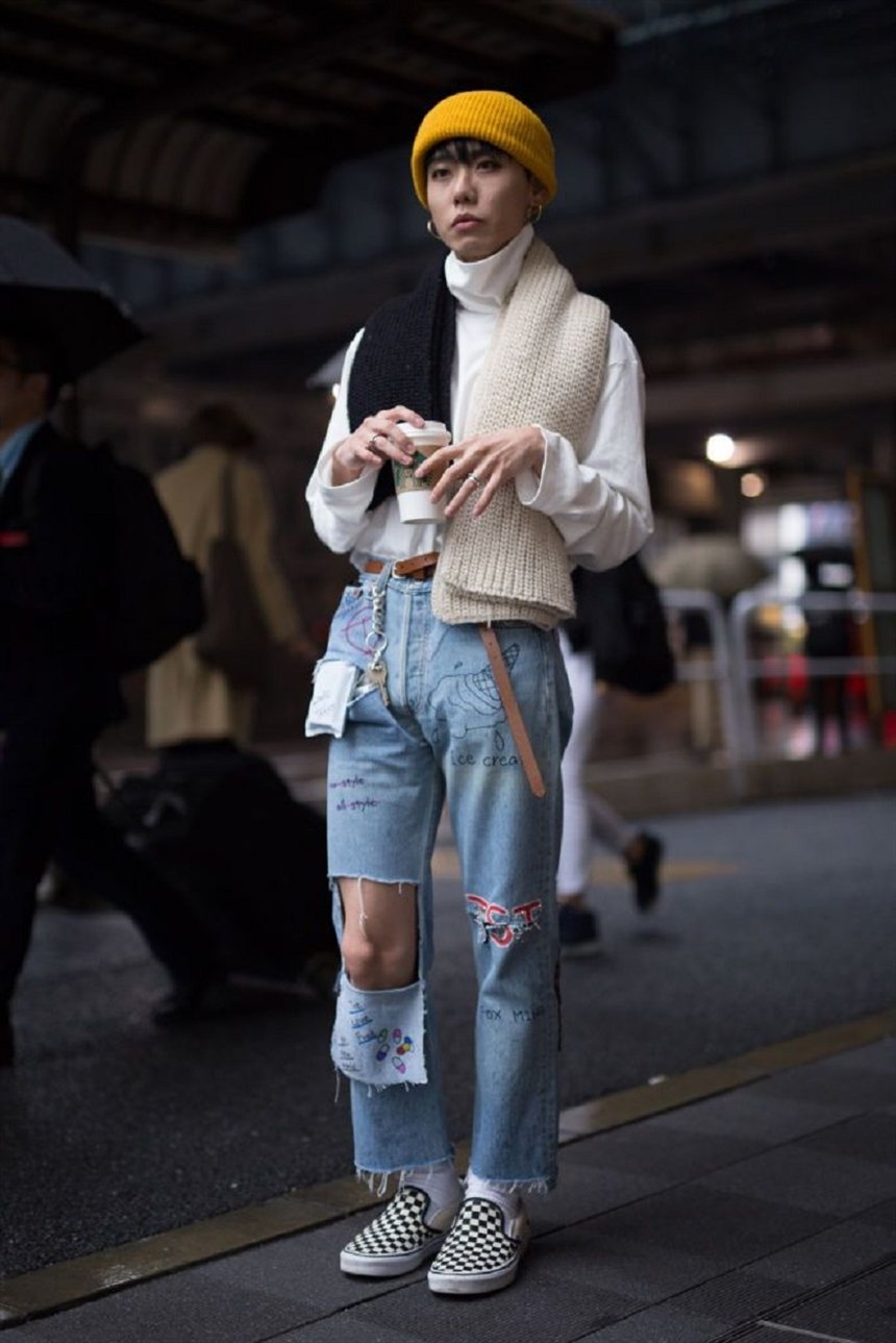 Японский стристайл с джинсами