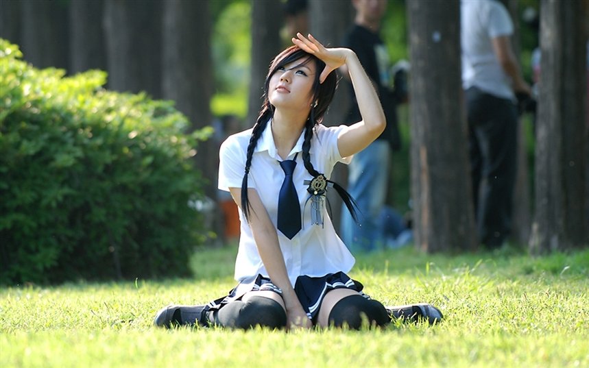 Uniform asian outdoor cheating