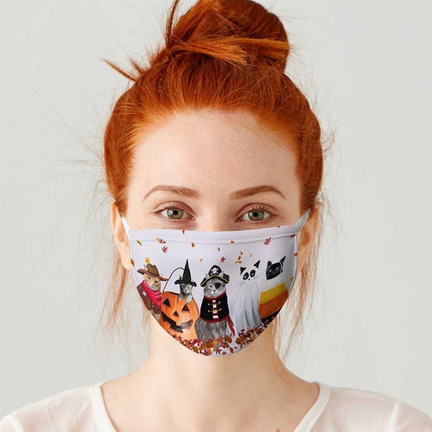 Противовирусная маска на Хэллоуин с кошками Противовирусная маска на Хэллоуин с кошками