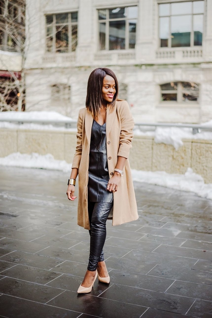 Платье с брюками из кожи