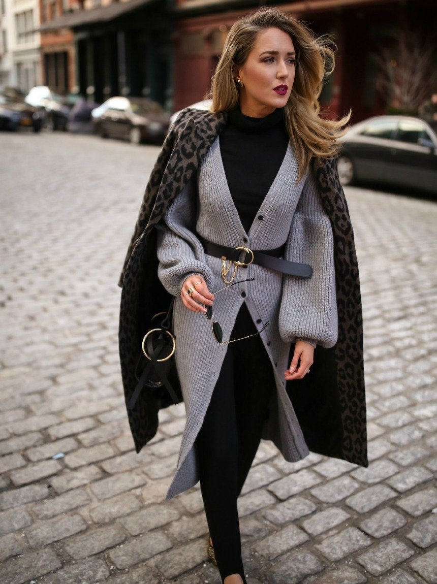 Модный женский образ с кардиганом