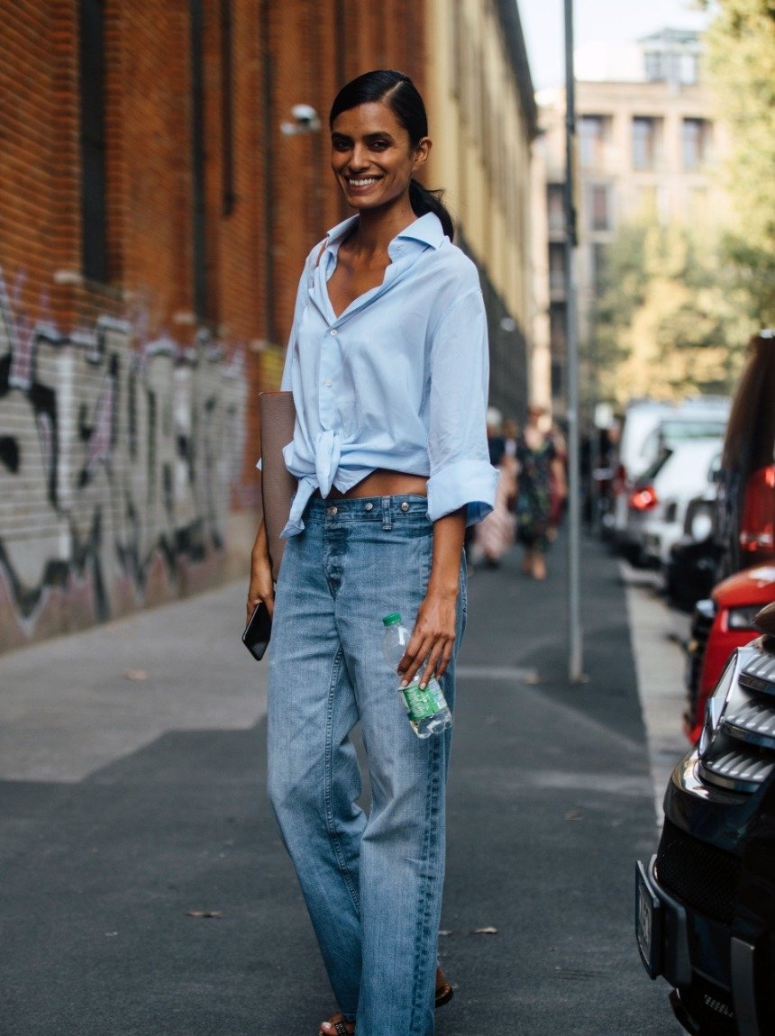 Модный женский образ с рубашкой