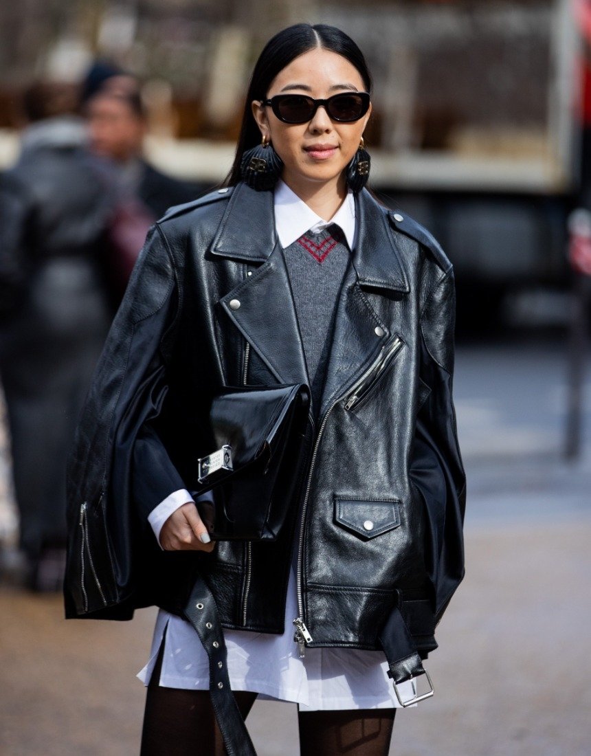 Модный женский образ с кожанкой 