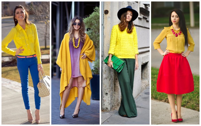 Сочетание желтого цвета с другими цветами в одежде для женщин