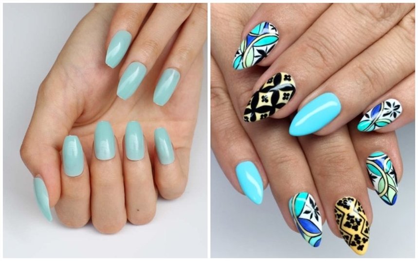 Бледно голубой маникюр