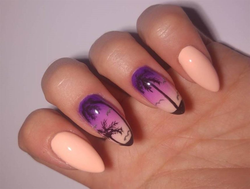 Маникюр с пальмами и чайками Маникюр с пальмами и чайками