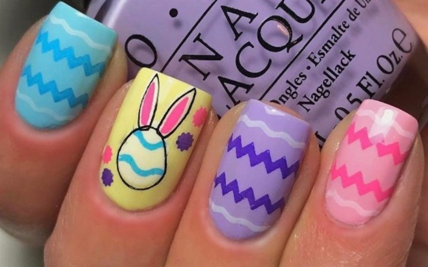 Пасхальный маникюр зигзаги