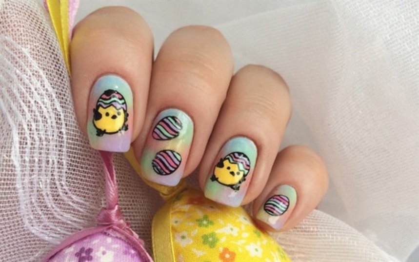 Пасхальный маникюр с цыплятами