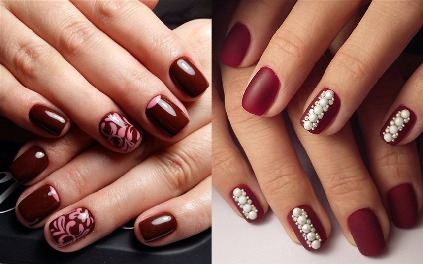 Маникюр винного цвета 