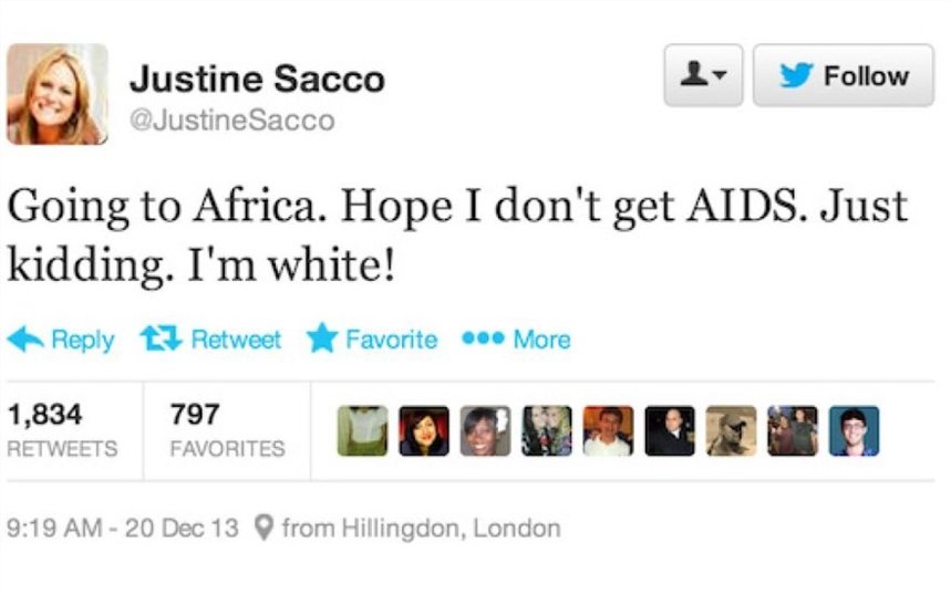 Твит Жюстин Сакко